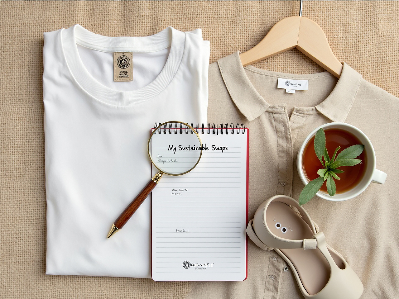 Eco-friendly fashion starter kit featuring organic cotton care tips, sustainable labels, and beginner-friendly style swaps.