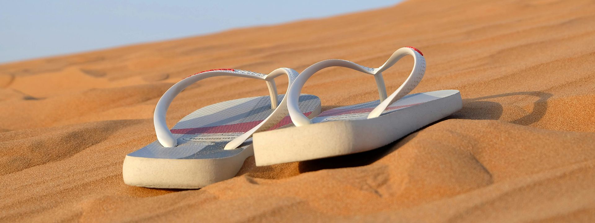 Pair of White Flip-flop Platform Sandal on Focus Photo